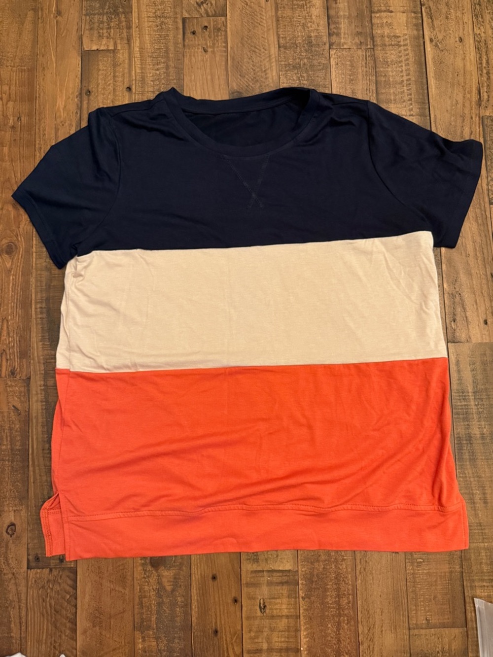 Biucly Bright Orange Crewneck Short Sleeve T Shirt Loose Casual Split Side